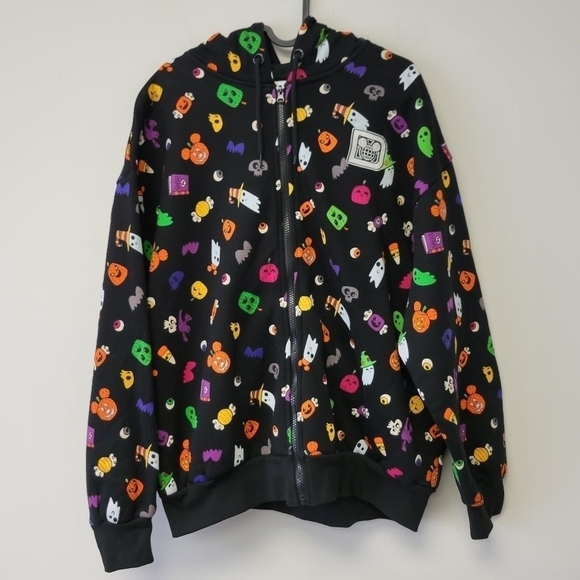 Disney Parks Halloween Mickey Jack-o'-Lantern Zip Hoodie Jacket L - Picture 2 of 10